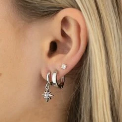 Flo Gives Back 15% To Women In Need Huggie Hoop Earrings Rhodium