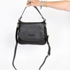 Federation For Keeps Black Leather Fold Over Cross Body Gold Hardware Bag Accessories