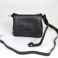 Federation For Keeps Black Leather Fold Over Cross Body Gold Hardware Bag Accessories