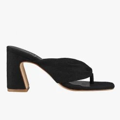 St Sana Accessories Freya Black Jandal Style Chucky Linen Mule Heels