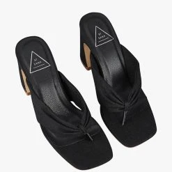St Sana Accessories Freya Black Jandal Style Chucky Linen Mule Heels