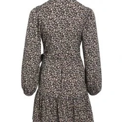 Among The Brave Full Of Life Black Ditsy Floral LS Balloon Sleeve Wrap Tiered Mini Dress Fashion