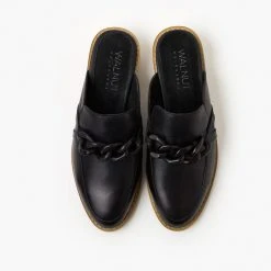 Walnut Gabriel Black Leather Mule With Chain Detail Accessories