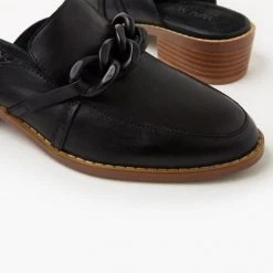 Walnut Gabriel Black Leather Mule With Chain Detail Accessories