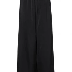 Among The Brave Super Luxe Black Elastic Waist Wide Leg Satin Pant Fashion