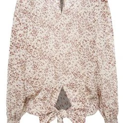 Ivy + Jack Fashion Grace Natural Animal Blouson LS Back Hem Tie Top