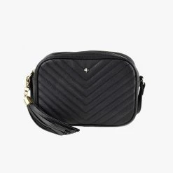 Peta + Jain Accessories Gracie Black Chevron Quilt Vegan Leather Gold Hardware Crossbody Bag