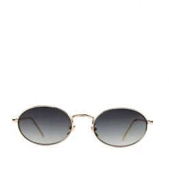 Reality Eyewear Accessories Helenski Small Oval Metal Frame Thin Gold With Green Lens Sunglasses
