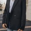 Ivy + Jack Harper Black Textured Plain Double Breasted Blazer Fashion