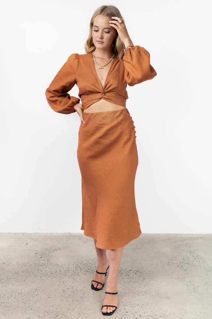 Among The Brave Fashion Utopia Spice Bias Linen Midi Skirt With Self Buttons 5 Among The Brave Fashion Utopia Spice Bias Linen Midi Skirt With Self Buttons