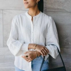 Among The Brave Hero White Linen Pintuck Puff Sleeve Shirt Fashion