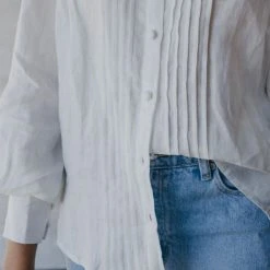 Among The Brave Hero White Linen Pintuck Puff Sleeve Shirt Fashion