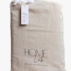 Home Lab 100% French Linen Duvet Cover Set Queen Natural Oatmeal