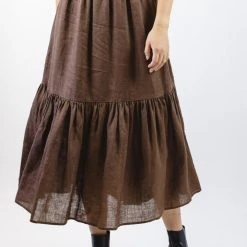 Ivy + Jack Hope Chocolate Linen Tiered Midi Skirt Fashion