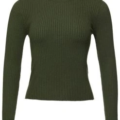 Among The Brave Inspired Dark Khaki LS Rib Knit Crew Neck Top Fashion