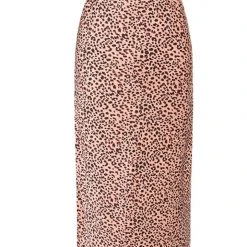 Ivy + Jack Fashion Ivy Peach Leopard Satin Midi Bias Skirt