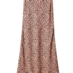 Ivy + Jack Fashion Ivy Peach Leopard Satin Midi Bias Skirt