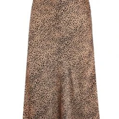 Ivy + Jack Ivy Tan Mini Leopard Satin Midi Bias Skirt Fashion
