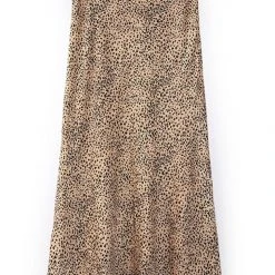 Ivy + Jack Ivy Tan Mini Leopard Satin Midi Bias Skirt Fashion