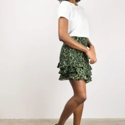 Ivy + Jack Fashion Darling Khaki Leopard Triple Frill Mini Skirt