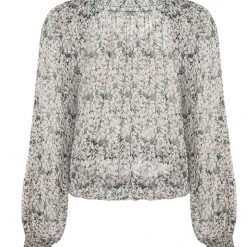 Ivy + Jack Fashion Jade Emerald Leaf LS Raglan Shirred V Neck Elastic Hem Top