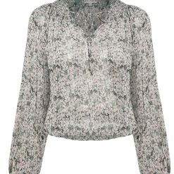 Ivy + Jack Fashion Jade Emerald Leaf LS Raglan Shirred V Neck Elastic Hem Top