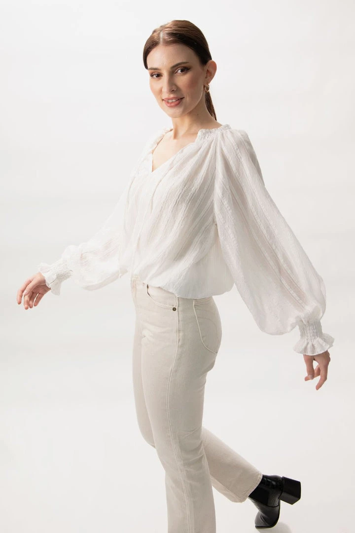 Ivy + Jack Fashion Jade White Texture LS Raglan Shirred V Neck Elastic Hem Top 3 Ivy + Jack Fashion Jade White Texture LS Raglan Shirred V Neck Elastic Hem Top