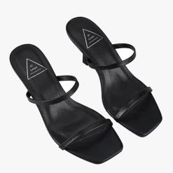 St Sana Accessories Jamie Black Thin Double Strap Low Stiletto Heels Vegan Leather