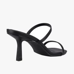 St Sana Accessories Jamie Black Thin Double Strap Low Stiletto Heels Vegan Leather