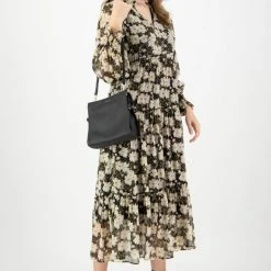 Ivy + Jack Jessie Ivory Gardenia LS Tiered Midi Dress