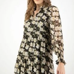 Ivy + Jack Jessie Ivory Gardenia LS Tiered Midi Dress