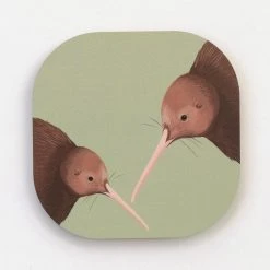 100% NZ Hansby Design Kiwi Pair Mint Green Coaster