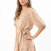 Leila + Luca Fashion Adventurous Nude Floral Puff SS V Neck Mini Dress