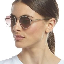 Le Specs Lost Legacy Round Gold Frame Brown Lense Sunglasses