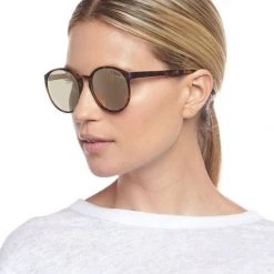Le Specs Swizzle Thin Round Matte Tort Gold Mirror Sunglasses Accessories