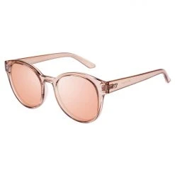 Le Specs Paramount Round Clear Tan Brass Mirror Lens Sunglasses