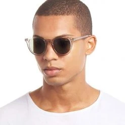 Le Specs Fire Starter Round Clear Stone Khaki Polarised Lens Sunglasses Accessories