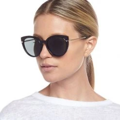 Le Specs Promiscuous Black Khaki Lens Polarised Sunglasses With Gold Arms Accessories