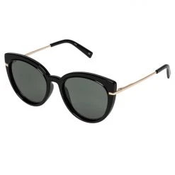 Le Specs Promiscuous Black Khaki Lens Polarised Sunglasses With Gold Arms Accessories