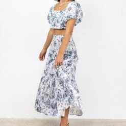 Ivy + Jack Fashion Stella Ink Floral Linen Deep Basque Midi Skirt