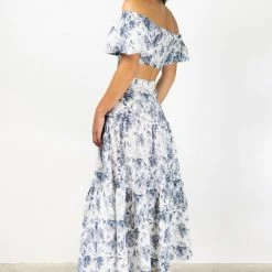 Ivy + Jack Fashion Stella Ink Floral Linen Deep Basque Midi Skirt