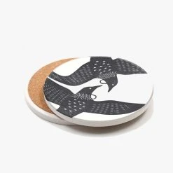 100% NZ Table & Kitchen Linocut Tui Ceramic Coaster
