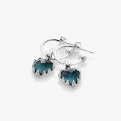 Stolen Love Anchor Heart Blue Quartz Semi Hoop Stud Earrings