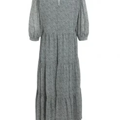 Among The Brave Lucid Khaki Ditsy Print Puff Sleeve Tiered Maxi Dress