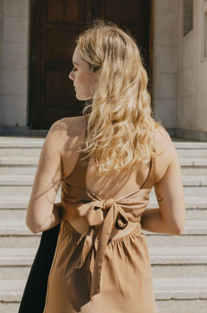 Among The Brave Lucky Charm Spice Satin Sleeveless Tie Back High Neck Midi Dress Fashion 3 Among The Brave Lucky Charm Spice Satin Sleeveless Tie Back High Neck Midi Dress Fashion