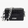 Stolen Little Trouble Black Croc Shoulder Bag With Silver Chain Hardware Accessories