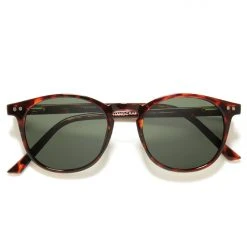 Prive Revaux Maestro Round Thin Deep Chocolate Tortoise Green Lens Sunglasses