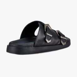 Solsana Mika Black Footbed Buckle Slides Accessories