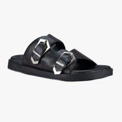 Solsana Mika Black Footbed Buckle Slides Accessories