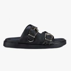 Solsana Mika Black Footbed Buckle Slides Accessories